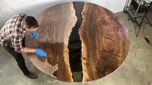 3.1K views · 113 reactions | Applying finish to a six foot round dining table! This west coast walnut has so much color, even streaks of silver in it. I have lots of slabs in stock so visit WaywardGrain.com if you’d like to book a custom order! | Wayward Grain | Facebook