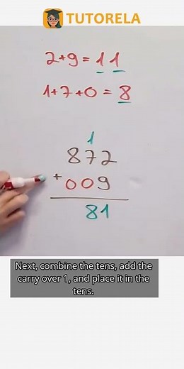 Step-by-Step Guide to Solve 872 + 9 with Vertical Addition #Math #ArithmeticOperations