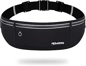 Slim Running Belt，Water Resistant Fanny Pack for Women Men，3 Pocket Phone Holder for Running Walking Cycling，Adjustable Reflective Running Waist Bag for iPhone 16 15 14 13 Pro Max Samsung Black
