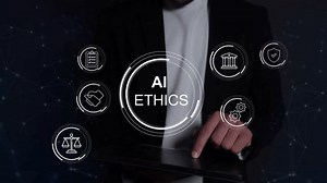 Ai Law concept. Developing AI codes of ethics. Compliance, regulation, standard, business policy, and responsibility for guarding against unintended bias in machine learning algorithms.