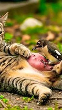 Oxpecker Bird Helps Cat with Swollen Wound 🐦🐈 #shorts #wildliferescue