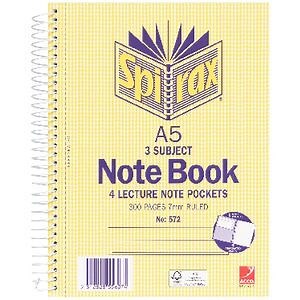 Spirax No. 572 A5 3 Subject Notebook 210 x 148mm 300 Page