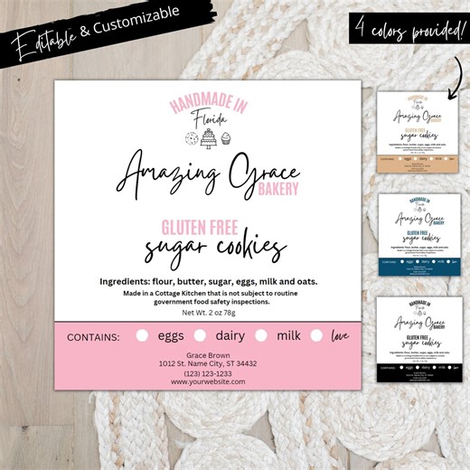 Editable Bakery Label Template: Custom Cookie Ingredients (digital Download) - Etsy