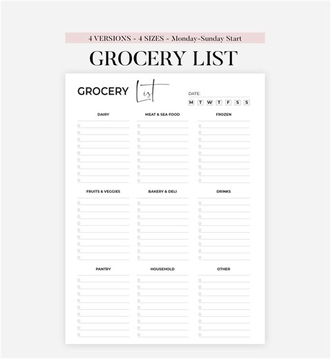 Grocery List Printable Template, Printable Grocery Planner, Food Shopping List Pdf, A4/a5/letter/half Size, Instant Download PDF - Etsy
