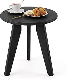 HDPS Outdoor Side Table, Small Round Side Table Weather-Resistant, Outdoor Side Tables for Patio, Porch, Deck, End Table for Plant Stand, Living Room, Bedroom, Black