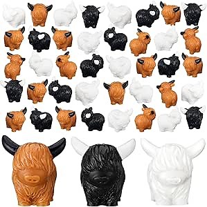 CroBlissful 60 Pcs Mini Highland Cow Figurine Resin Highland Cow Statues Tiny Cows Decor Resin Cows Sculpture for Easter Egg Basket Filler Home Office Desk Bathroom Kitchen(Black, White, Brown)