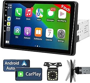 Naifay 9 Inch Car Stereo Single Din Radio with Apple Carplay & Android Auto, Single Din Touchscreen Car Stereo with Bluetooth Car Audio Receivers,Backup Camera,Mirror Link,FM/USB/TF/AUX/Subwoofer