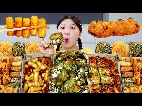 MUKBANG 하이유의 그린 치킨 푸라닭 마요피뇨 피자 먹방! Spicy Fried Korean Green Chicken FOOD | HIU 하이유