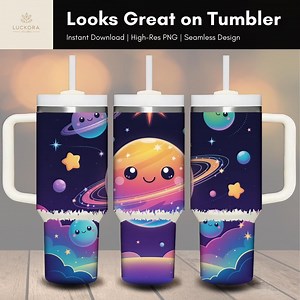 Fantasy Kawaii Galaxy PNG – Cute Colorful Planets and Stars in a Magical Space Scene for Printable Art and Digital Backgrounds - Etsy