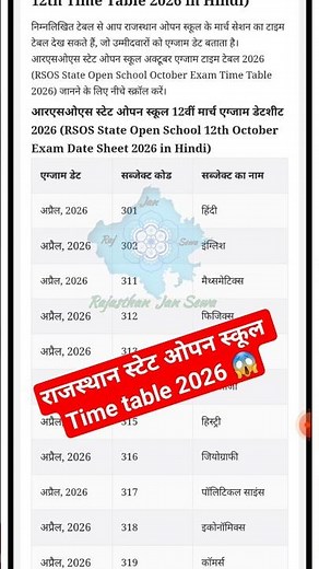 राजस्थान स्टेट ओपन स्कूल टाइम टेबल 😱 // RSOS time table 2026 #rsos