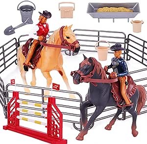 Peagprav Western Rodeo Horse Toys for Girls and Boys - Cowboy Dodeo with Western Rider and Horse Figurine Fence Horse Toy Set Birthday Gift for Kids Toddlers Ages 3-7 Years Old