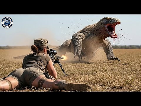 Brave girl hunts komodo dragon | witness the precise hunting moment.