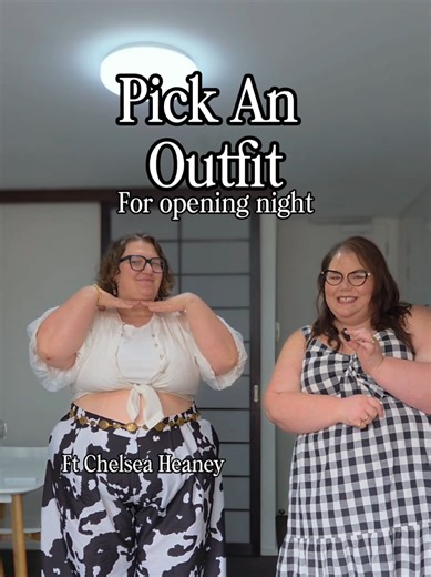 Which outfit should @chelseajheaney wear for her opening night? It was a pleasure creating outfits for Chelsea and I can't wait to see her show 😍 Get your 'Big Pants' tickets via the link in my bio 🌟 #plussizefashion #plussizestyling #plussizeoutfits #adelaideevent #adelaide