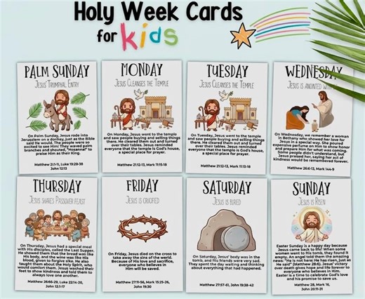 Holy Week Cards for Kids, FREE Coloring Page, Kids Story Cards, Easter Advent Printable, Scripture Cards, Holy Week Countdown - Etsy