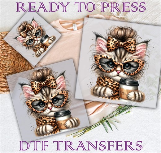 Leopard Cat DTF Transfer: Vintage Style Heat Press Design - Etsy
