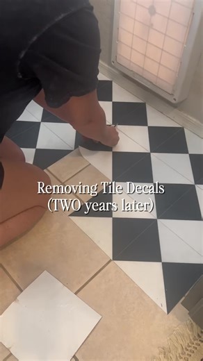 These tile decals have been in front of this dog door for TWO years!! I have talked about these for years because they really are the best #budgetfriendly #renterfriendly tiles I have found. They are only $19.99 for a pack of 20 tiles and are incredibly durable. I am only removing them because the black & white does not make sense for the new dining room design! I of course had to use them again! - Waterproof (installed them in a shower) - Non-Slip - Leave NO residue - Dog & Kid Approved (they a