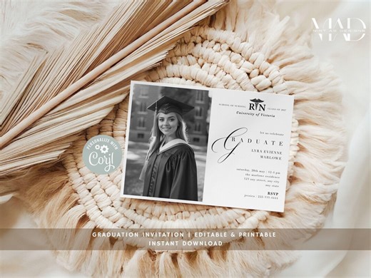 RN Graduation Photo Invitation Template, Nursing School Grad Party Invite, Registered Nurse Announcement, Corjl Editable - Etsy
