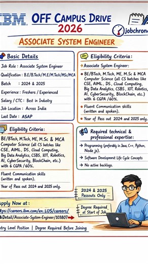 IBM Hiring 2026💥 | Associate System Engineer Jobs for Freshers #softwarejobs #itjobs #freshersjobs