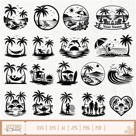 Beach Scene SVG Bundle, Beach Scenery SVG, Beach PNG, Ocean Sunset Svg, Beach Chair, Beach Fire Pit Svg, Tropical Island, Couple on Beach - Etsy