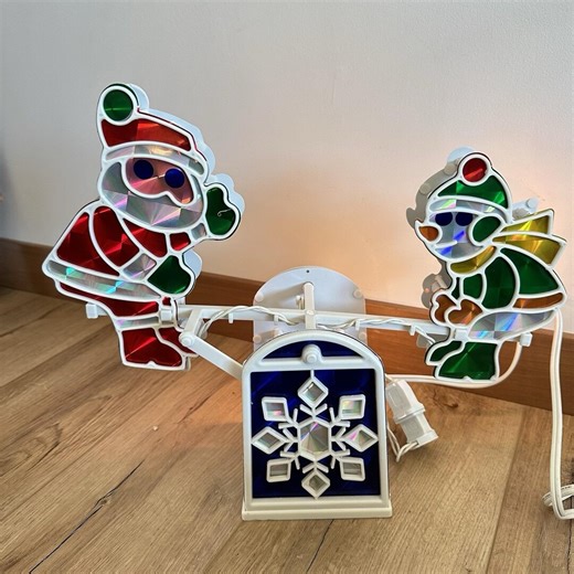 Vtg Animated Christmas Teeter Tottering Santa and Elf Decor Holographic Light Up - Etsy