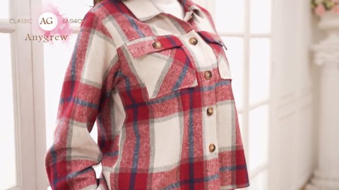 Anygrew Womens Shacket Plaid Shirts Flannel Shacket Jacket Long Sleeve Button Down Shirt Trendy Fall Outfits for Women Coats