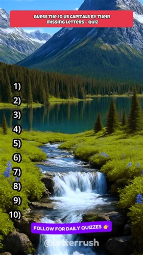 4.8K views · 96 reactions | Guess these 10 US capitals by their missing letters. Solve this missing letter puzzle! #quiztime #quizchallenge #quiz #brain #brainchallenge #puzzle #puzlegame #missingletter #capitals | Letterrush | Facebook
