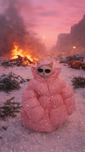 Survived. Created with @openart_ai Inspired by Barbie meme trend 🎀 #cat #catmeme #catvideo #catlover #cutekitty | Shootthismoment