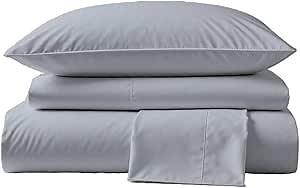 Peru Pima 285 Thread Count Percale Queen Sheet Set - 100% Peruvian Pima Cotton, 4 Piece (Flat, Fitted, 2 Pillowcases) - Cooling, Crisp, Deep Pocket, Hotel Quality Bedding - Slate