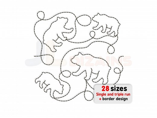 Bear Quilting Embroidery Design. Edge to Edge Pattern and Quilt Block for Embroidery and Long Arm Machines. E2E Embroidery Files. - Etsy