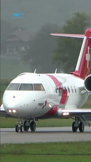Swiss Air-Ambulance REGA: Bombardier Challenger 650 Landing at Bern, Switzerland