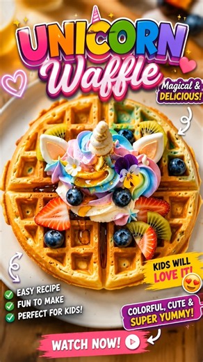 🦄 Cute Unicorn Waffle 🧇🌈 | Easy Magical Breakfast ✨ #Shorts