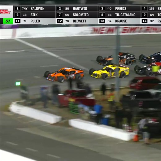 14-year-old Paulie Hartwig III takes the lead early in the Tour Type Modified feature at New Smyrna Speedway! 📺 FloRacing | NASCAR Regional