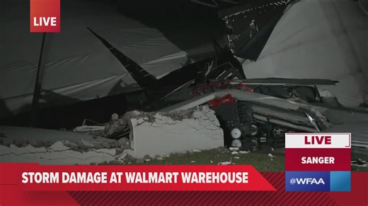 Severe storms damage Walmart distribution center, warehouses in Sanger