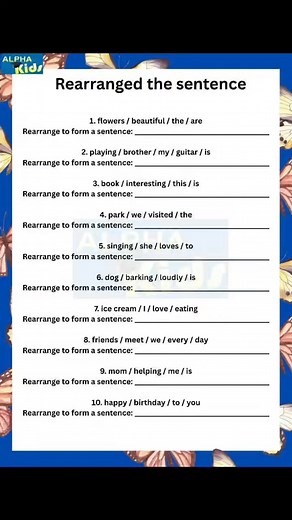 26K views · 209 reactions | English rearrange the sentence worksheet for students #worksheet #English #students | Alpha kids :worksheets and activities | Facebook