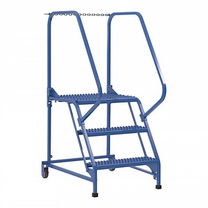Vestil 24" x 21" x 30" Blue 3-Step Steel Maintenance Ladder with Grip Strut Steps LAD-MM-3-G - 350 lb. Capacity