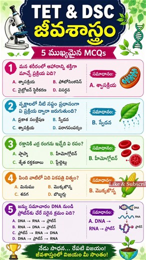 AP/TS TET & DSC: 5 Important Biology MCQs 🧬 | Telugu