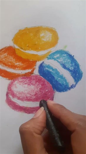 Colorful Macarons Drawing 🍪 | Easy Oil Pastel Art #shorts #howtomakechocolateathome #drawing