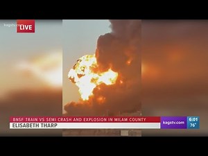 Train derailment, explosion after crash in Milam County