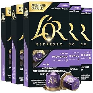 L'OR Espresso Capsules, 50 Count Profondo Lungo, Single-Serve Aluminum Coffee Capsules Compatible with the L'OR BARISTA System & *Nespresso Original Machines