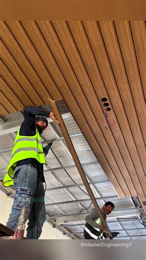 Satisfying Wood Slat Ceiling Installation | Perfectly Aligned Panels