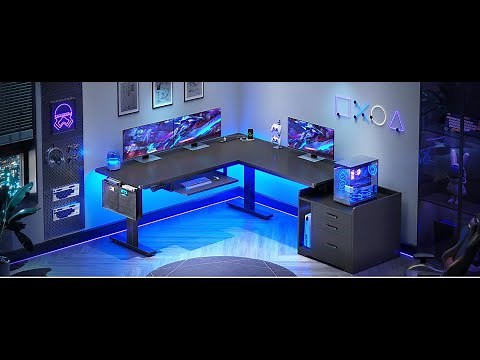SEDETA 63 Inch Height Adjustable L Shaped Electric Standing Desk Computer Desk with Led Lights