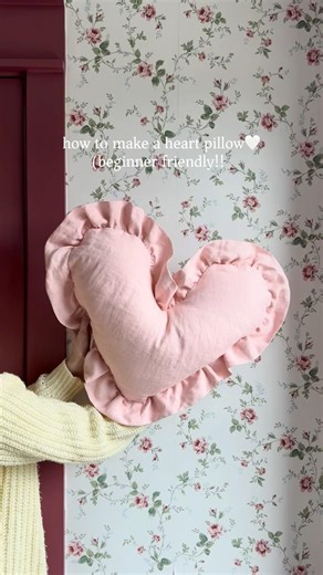 Easy heart pillow sewing tutorial🤍 #sewing #beginnersewing #sewingtutorial #sewingprojects