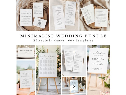 Minimalist Wedding Sign Bundle, Reception Sign, Modern Wedding Signage, Wedding Invitation, Wedding Program, Wedding Itinerary, Wedding Menu - Etsy