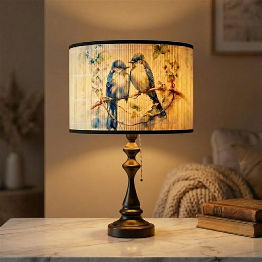 Bird Table Lamp, Nature Inspired Bamboo Lamp, Bedside Lamp, Bird Lighting, Animal Table Lamp, Boho Lamp, Bedroom Lighting, Woodland Decor - Etsy