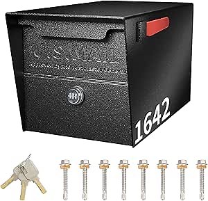 Hykolity Locking Mailbox, Curbside Security Mailbox with Combination Lock, Post Mount Lockable Mail-Box with Reflective Numbers, Black, Large, 21 in. D x 10.75 in. W x 11.25 in. H