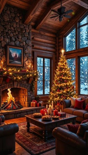 Peaceful Christmas Music for Relaxation - Relaxing Christmas Ambience - Warm Fireplace and Soft Snow