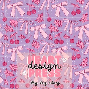 Coquette Bow Cherry Seamless Pattern, Girly Purple Floral Digital Paper, Cute Ribbon Cherry Download - Etsy
