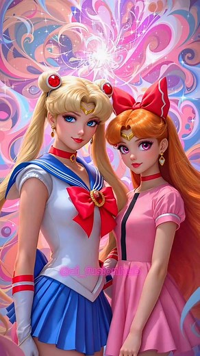 Fusión The Powerpuff Girls x Sailor Moon ✨️ 💖💙💚✨️ Créditos: ai_fusionhub. | USAGI MOON