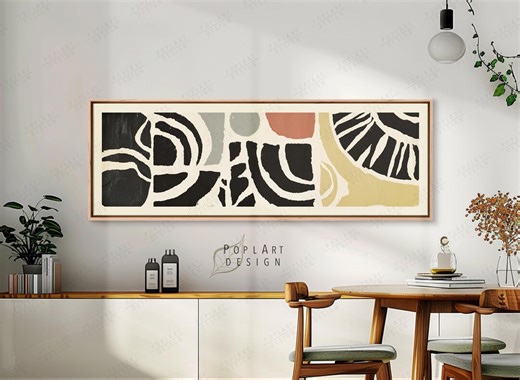 Mid Century Modern Large Wall Art: Long Horizontal Abstract Above Bed Framed Canvas - Etsy