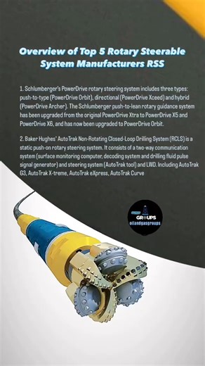 Eng.Ali Al Diwan on Instagram: "Overview of Top 5 Rotary Steerable System Manufacturers RSS 1. Schlumberger’s PowerDrive rotary steering system includes three types: push-to-type (PowerDrive Orbit), directional (PowerDrive Xceed) and hybrid (PowerDrive Archer). The Schlumberger push-to-lean rotary guidance system has been upgraded from the original PowerDrive Xtra to PowerDrive X5 and PowerDrive X6, and has now been upgraded to PowerDrive Orbit. 2. Baker Hughes’ AutoTrak Non-Rotating Closed-Loop